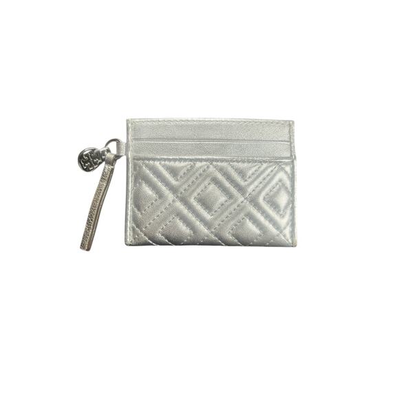 Tory Burch Fleming  Silver Card/ID Holder Quilted w/TB Dustbag and TB Tissue - Picture 2 of 15